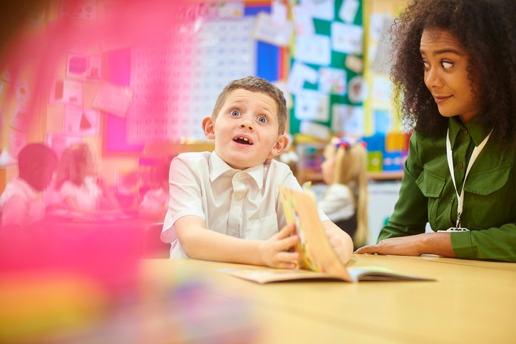 young teacher with a kid