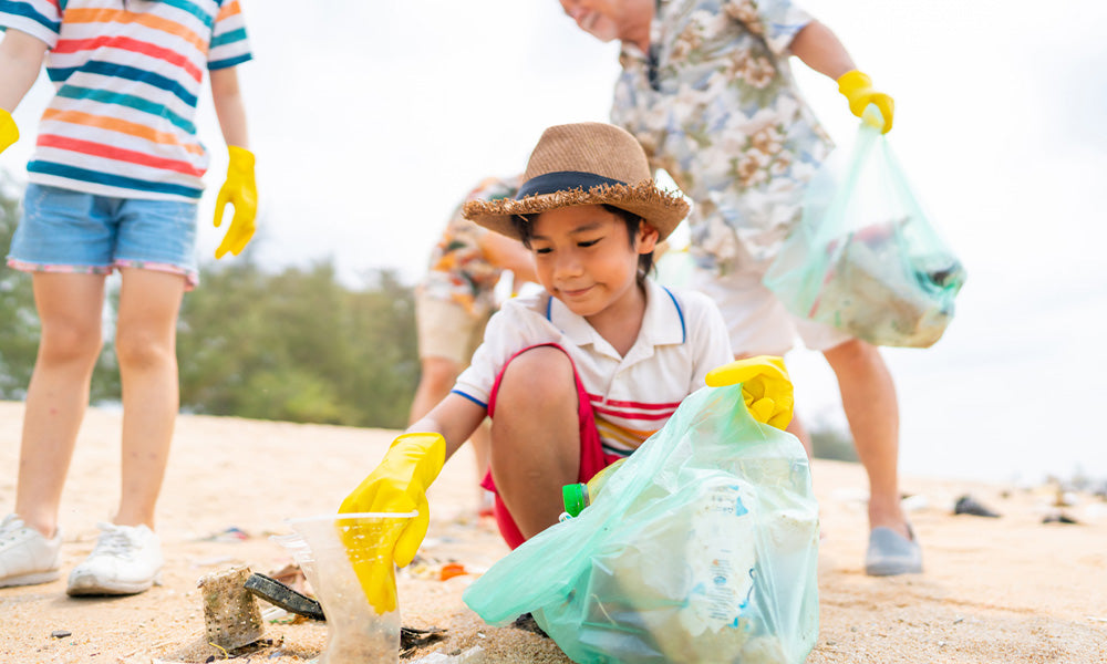 asian family at the beach